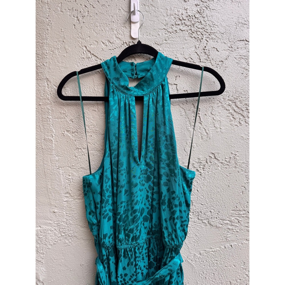 Anthropologie NEW Mini Dress Turquoise Leopard Jacquard Halter Glam Cocktail - Picture 7 of 11